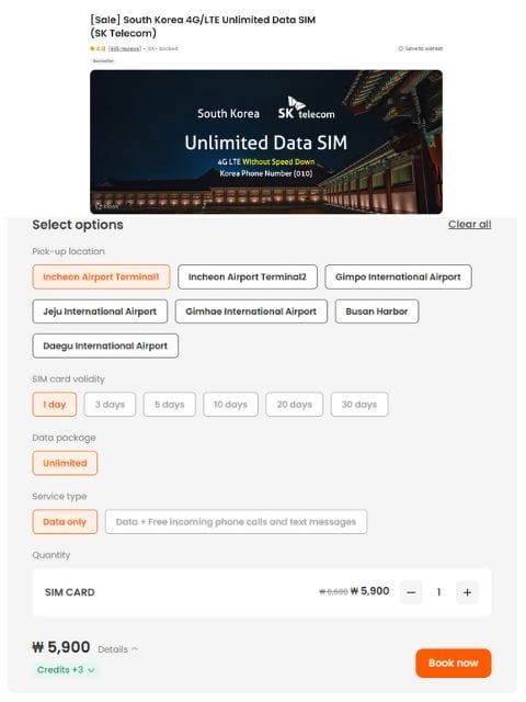 South Korea 4G_LTE Unlimited Data SIM (SK Telecom) from Klook