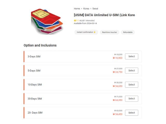 [USIM] DATA Unlimited U-SIM (Link Korea) from SeoulPass